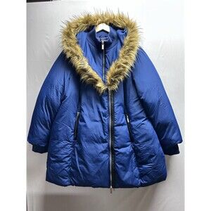 Roamans Women’s Plus 26/28 2X Blue Faux Fur Lined Parka Puffer Coat Double Layer